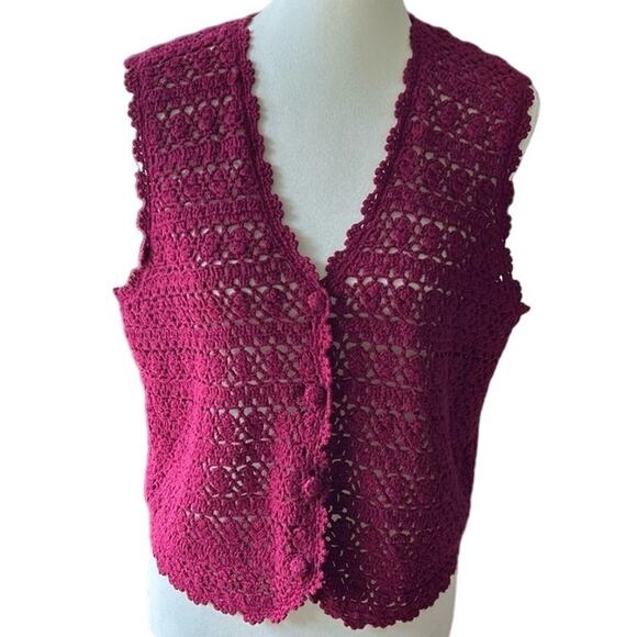 Yarnworks Vintage Handmade Intricate Women's‎ Knit Sleeveless Pink Button Vest - Picture 1 of 6